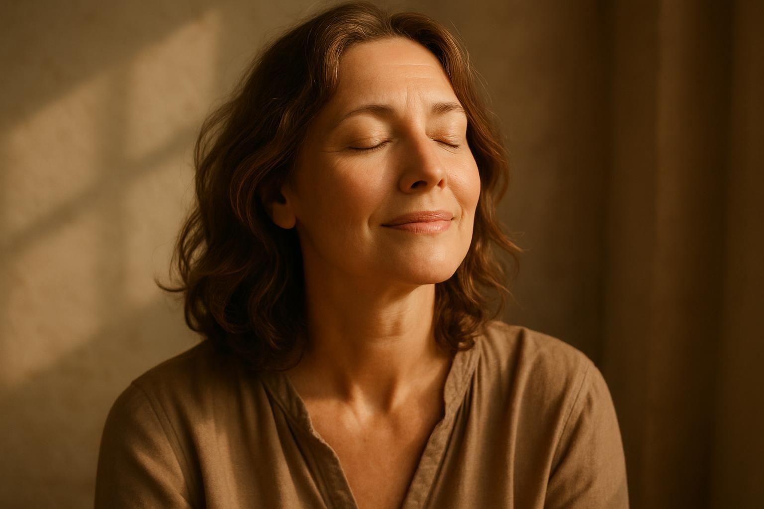 Relaxed midlife woman with the sun on her face